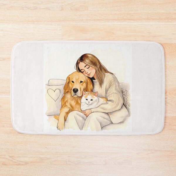 Item preview, Quiet Embrace – Woman, Golden Retriever & Cat in Minimalist Serenity #10 designed and sold by Helios Be. Lavsh.