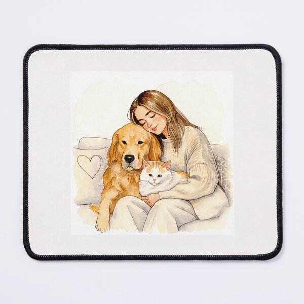Item preview, Quiet Embrace – Woman, Golden Retriever & Cat in Minimalist Serenity #10 designed and sold by Helios Be. Lavsh.
