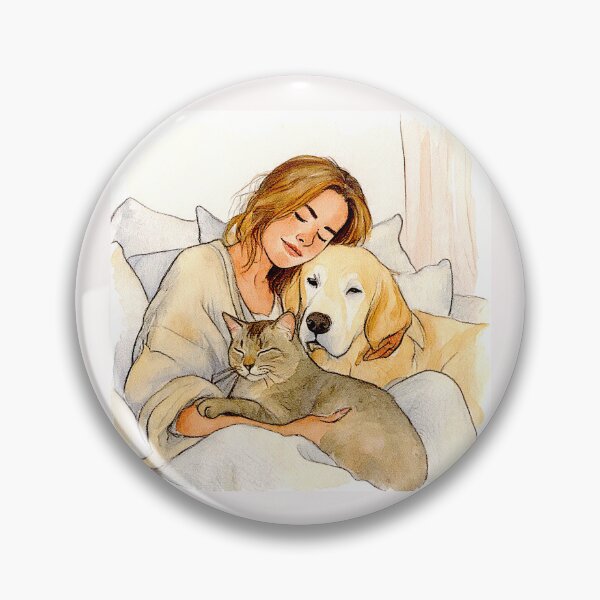 Item preview, Quiet Embrace – Woman, Golden Retriever & Cat in Minimalist Serenity #11 designed and sold by Helios Be. Lavsh.