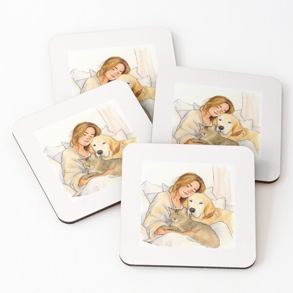 Item preview, Quiet Embrace – Woman, Golden Retriever & Cat in Minimalist Serenity #11 designed and sold by Helios Be. Lavsh.