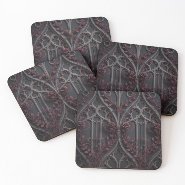 Item preview, Dark Gothic Rose Seamless Pattern | Ornate Arches Burgundy Vines Moody Grey designed and sold by Midnight Veil Designs.