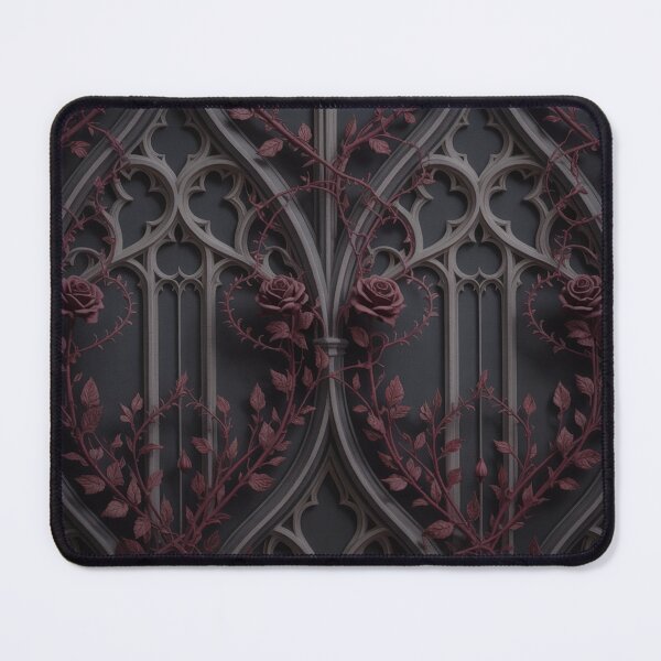 Item preview, Dark Gothic Rose Seamless Pattern | Ornate Arches Burgundy Vines Moody Grey designed and sold by Midnight Veil Designs.