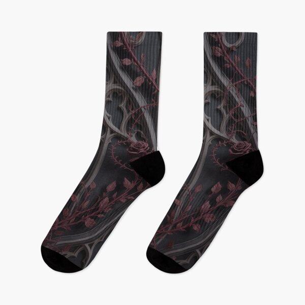 Item preview, Dark Gothic Rose Seamless Pattern | Ornate Arches Burgundy Vines Moody Grey designed and sold by Midnight Veil Designs.