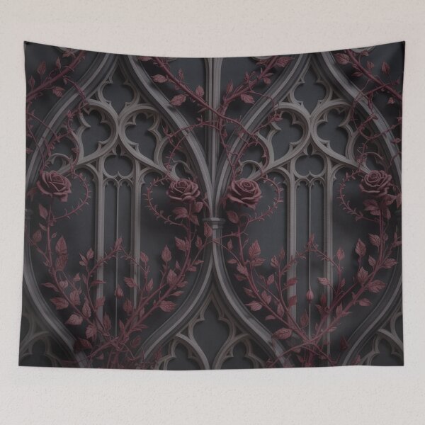 Item preview, Dark Gothic Rose Seamless Pattern | Ornate Arches Burgundy Vines Moody Grey designed and sold by Midnight Veil Designs.