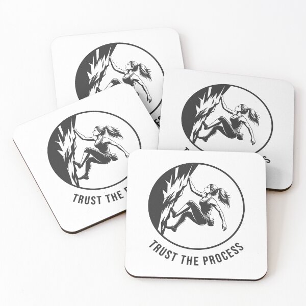 Item preview, Strong woman climbing rock face trusting the process Logo designed and sold by Bouldershop.