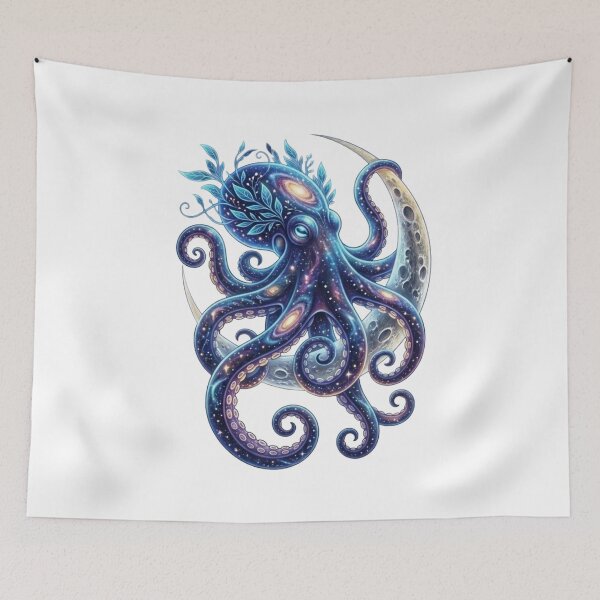 Item preview, Cosmic Galaxy Octopus with Moon and Leaves designed and sold by MoonSoul Studio.