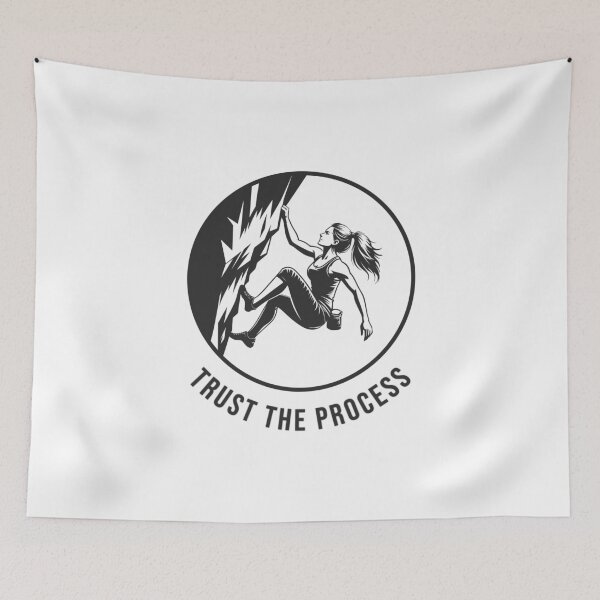 Item preview, Strong woman climbing rock face trusting the process Logo designed and sold by Bouldershop.