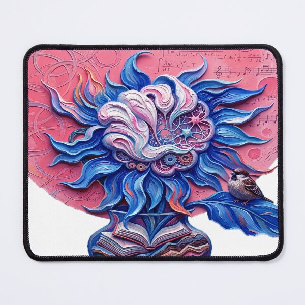 Item preview, Surreal Oil Painting Featuring a Mechanical Sunflower, Math, Music, and a Bird in a Vase designed and sold by ARTCREATESHOP.