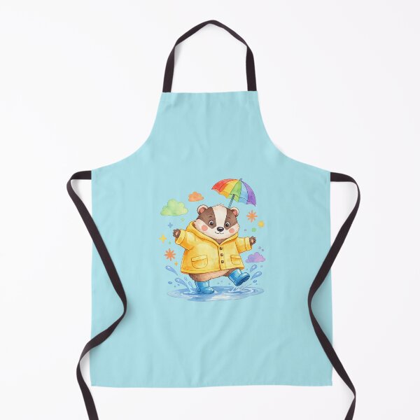 Item preview, Cute Badger in Raincoat Splashing in Puddle Kawaii Watercolor Illustration designed and sold by Nusha Creations.