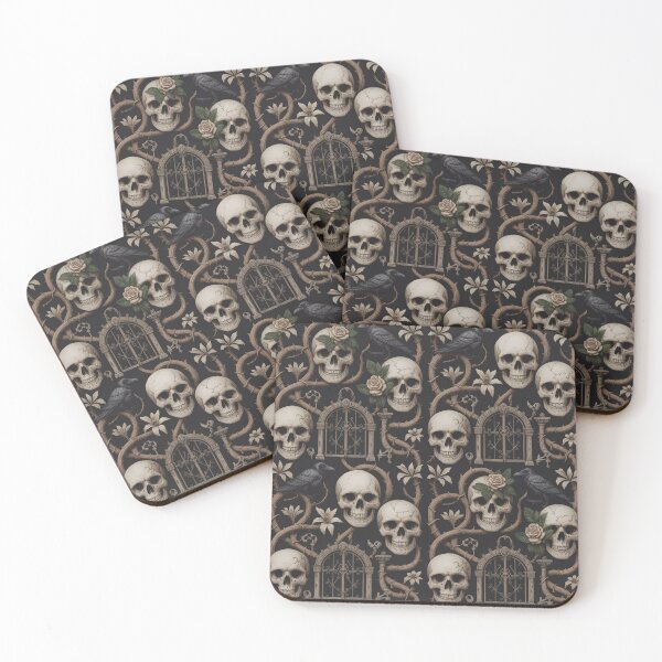Item preview, Dark Gothic Memento Mori Seamless Pattern | Skulls Ravens Roses Gates Keys Victorian Horror designed and sold by Midnight Veil Designs.