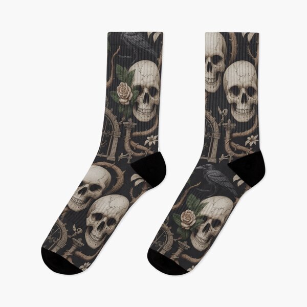 Item preview, Dark Gothic Memento Mori Seamless Pattern | Skulls Ravens Roses Gates Keys Victorian Horror designed and sold by Midnight Veil Designs.