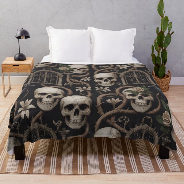 Item preview, Dark Gothic Memento Mori Seamless Pattern | Skulls Ravens Roses Gates Keys Victorian Horror designed and sold by Midnight Veil Designs.
