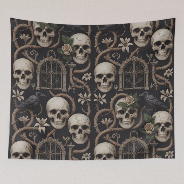Item preview, Dark Gothic Memento Mori Seamless Pattern | Skulls Ravens Roses Gates Keys Victorian Horror designed and sold by Midnight Veil Designs.