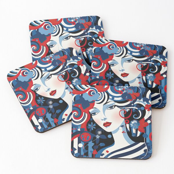 Item preview, Elegant Art Deco Woman Portrait | Red Blue Abstract Fashion Illustration | Modern Vintage Glam Art designed and sold by CraftedHome.