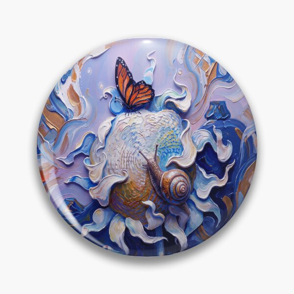 Item preview, Textured Oil Painting Featuring a Snail and Monarch Butterfly Resting on a Stylized Floral Bloom designed and sold by ARTCREATESHOP.