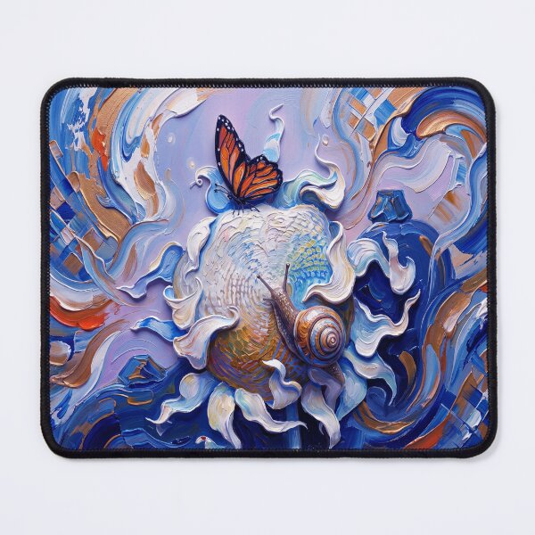 Item preview, Textured Oil Painting Featuring a Snail and Monarch Butterfly Resting on a Stylized Floral Bloom designed and sold by ARTCREATESHOP.