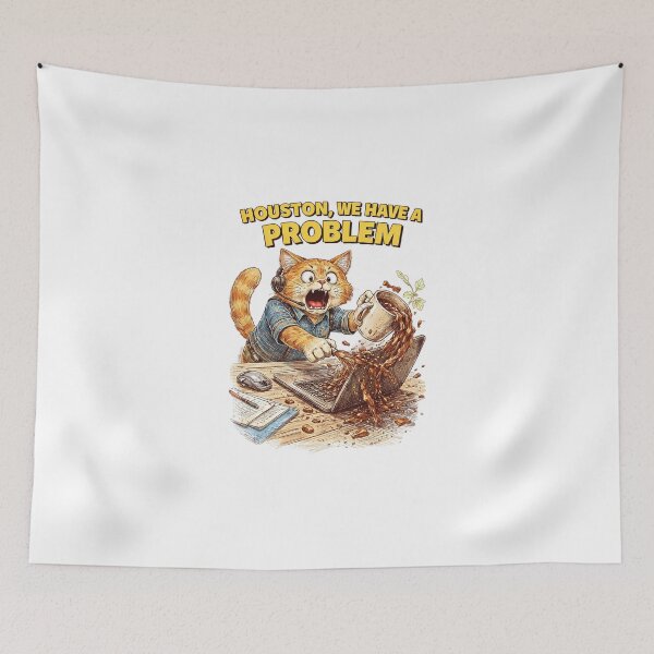Item preview, Cat Spilling Coffee on Laptop Houston We Have a Problem Sticker – Funny Office Animal Art designed and sold by Felixuss.