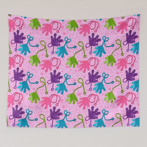 Item preview, Sticky hands on pink bubbly dots seamless pattern designed and sold by Paintbrushbetty.