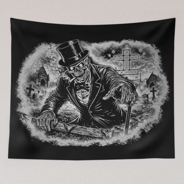 Item preview, Baron Samedi Skull Gentleman in Graveyard – Dark Voodoo Gothic Art, Cemetery Skeleton, Occult Death Spirit Illustration designed and sold by MoonlitCatacomb.