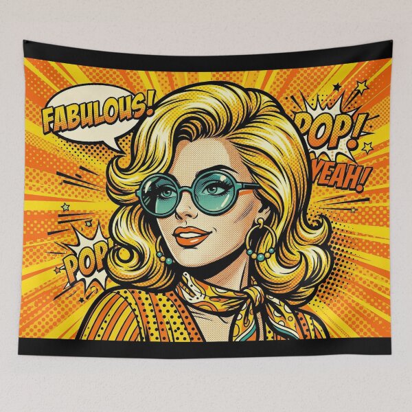 Item preview, Retro 60s Pop Art Woman – Vibrant Comic Style Illustration with "Fabulous" Speech Bubble designed and sold by MakarenaCreate.