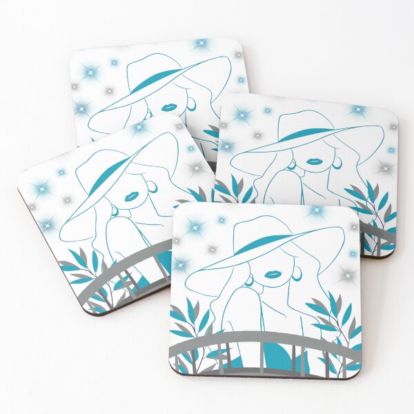 Item preview, Mystery Woman with Hat Teal Grey Aesthetic Balcony Art designed and sold by Daily Mood Studio.