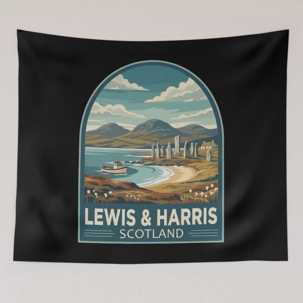 Item preview, Lewis & Harris Outer Hebrides Vintage Travel Poster - Standing Stones designed and sold by Loom on the Loch.
