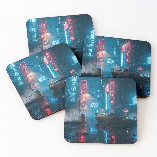 Item preview, Neon Rain Cyberpunk City Street with Retro Sports Car designed and sold by powersunlight.