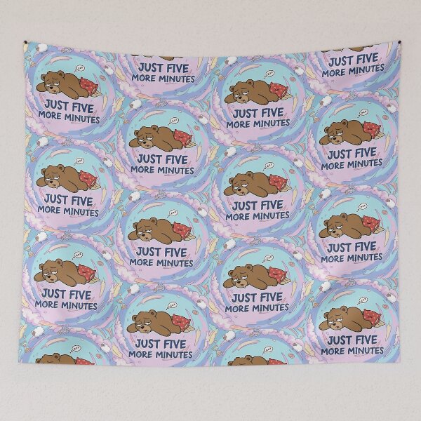 Item preview, Just Five More Minutes Sleepy Bear Cartoon designed and sold by Taridesign.