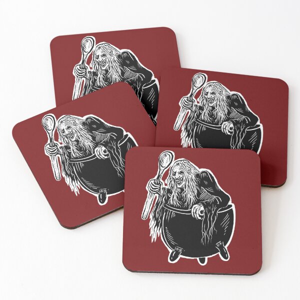 Item preview, Baba Yaga woodcut design for dark colour background designed and sold by Magpye.