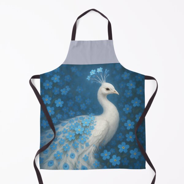 Item preview, White Peacock with Blue Forget-Me-Nots – Fantasy Floral Bird designed and sold by EmeraldeaArt.
