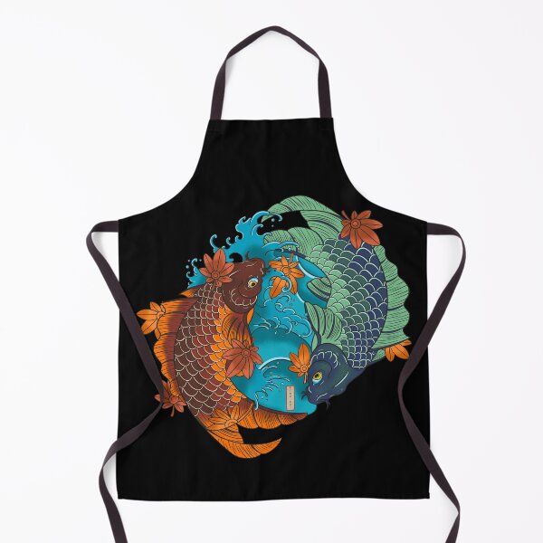 Item preview, Yin Yang Koi Fish – Japanese Tattoo Style Waves & Flowers designed and sold by LukasDraw.
