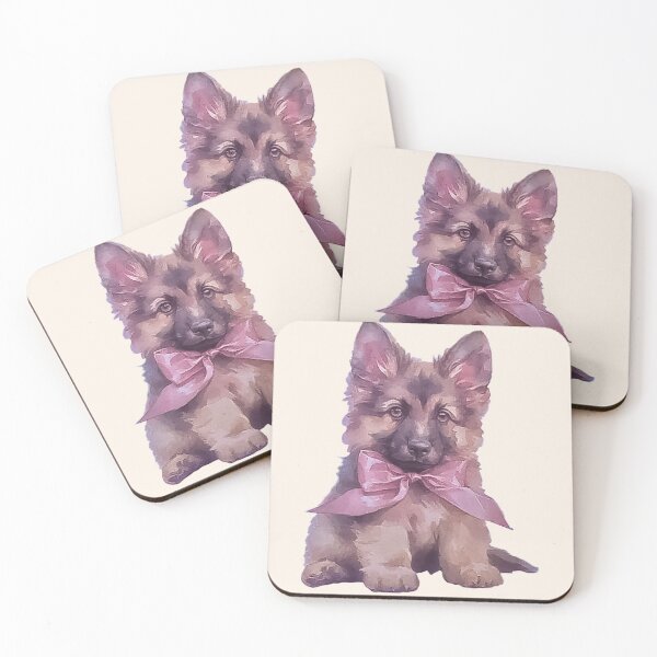 Item preview, Coquette German Shepherd Puppy with Pink Bow | Watercolor Dog designed and sold by Tokraz-art.