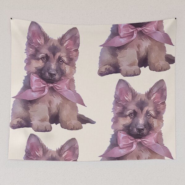 Item preview, Coquette German Shepherd Puppy with Pink Bow | Watercolor Dog designed and sold by Tokraz-art.