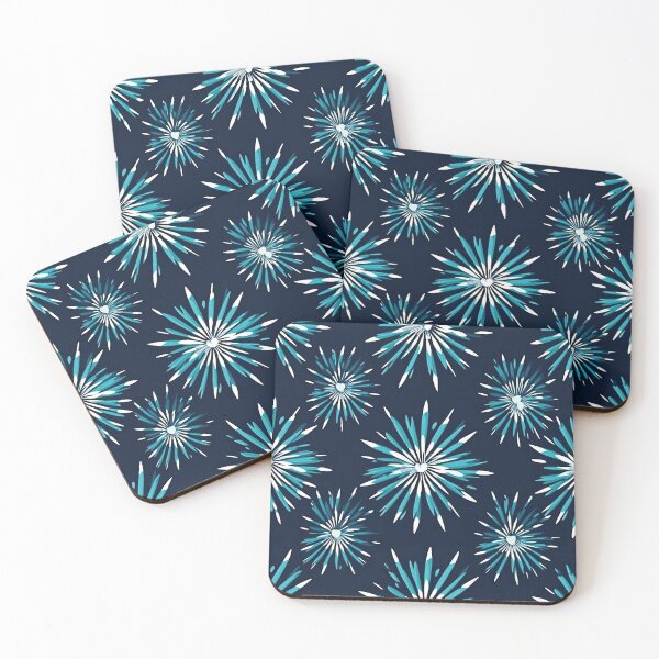 Item preview, Teal Atomic Starburst Pattern on Navy | Mid Century Modern Fireworks Abstract Design designed and sold by CraftedHome.