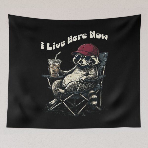 Item preview, I Live Here Now Baseball Raccoon Funny Iced Coffee Meme designed and sold by UniTeeCo.