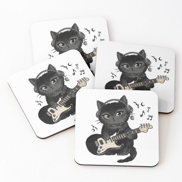 Item preview, emo black cat playing guitar  designed and sold by ogduckboy.
