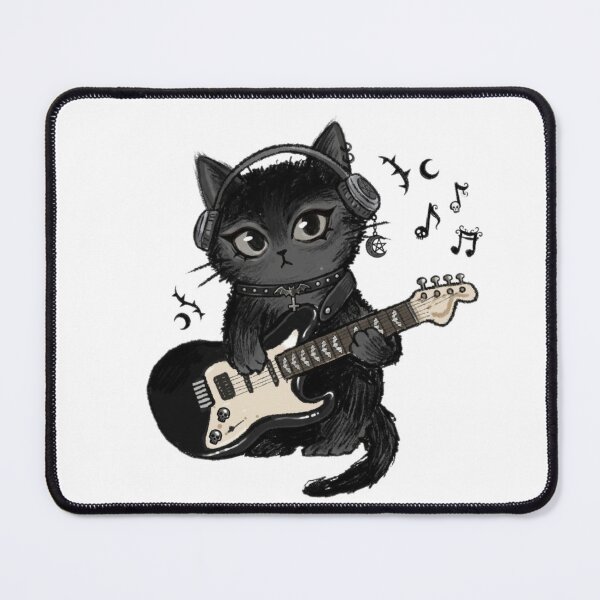 Item preview, emo black cat playing guitar designed and sold by ogduckboy.