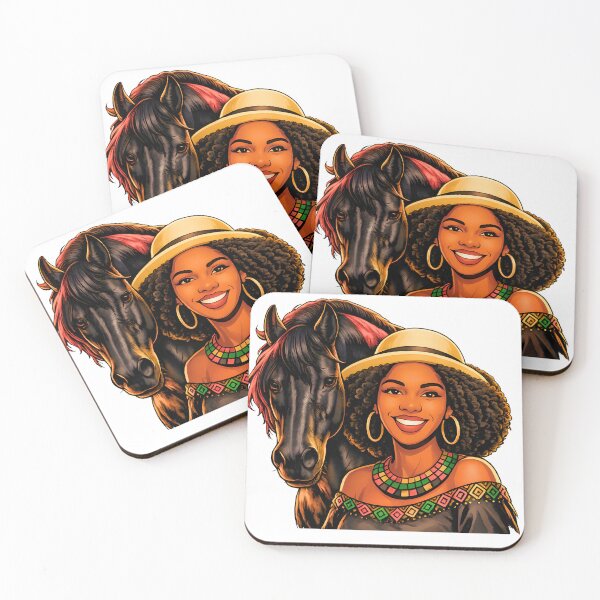 Item preview, Afro Woman and Black Horse Art, African Pride Illustration, Afrocentric Beauty, Cultural Heritage Design designed and sold by ArtSpark Studio.