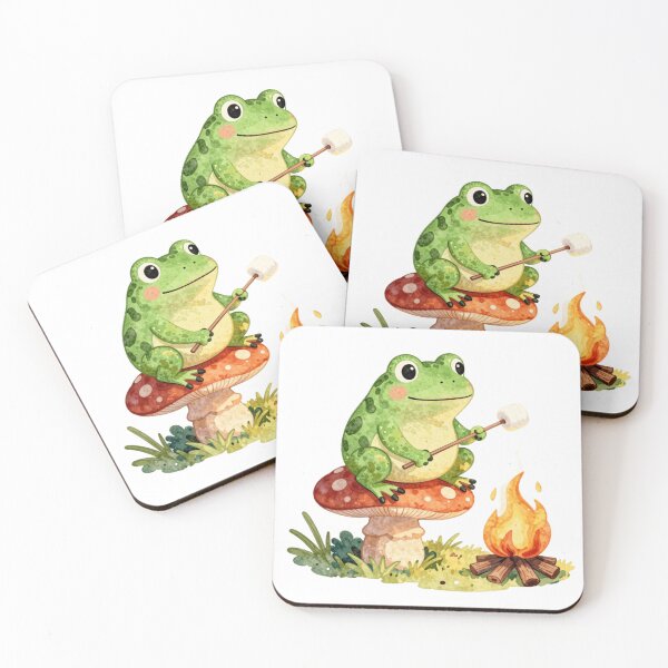Item preview, Cute Cottagecore Frog Roasting Marshmallow Camping designed and sold by Retro Mood Co.