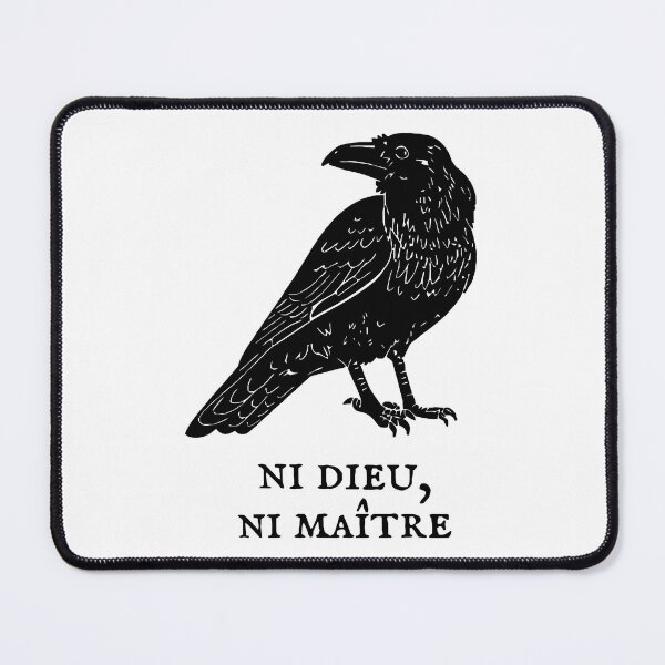Item preview, Raven Illustration With French Anarchist Slogan Ni Dieu, Ni Maître Black Line Art designed and sold by Angry Swan Designs.