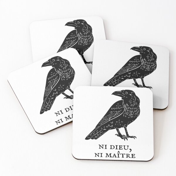 Item preview, Raven Illustration With French Anarchist Slogan Ni Dieu, Ni Maître Black Line Art designed and sold by Angry Swan Designs.