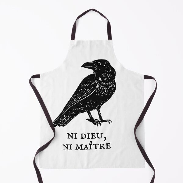 Item preview, Raven Illustration With French Anarchist Slogan Ni Dieu, Ni Maître Black Line Art designed and sold by Angry Swan Designs.
