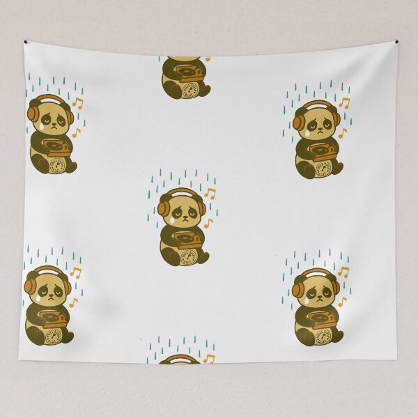 Item preview, Sad Panda Listening to Music – Emotional Character Art designed and sold by Joyfulfabric.
