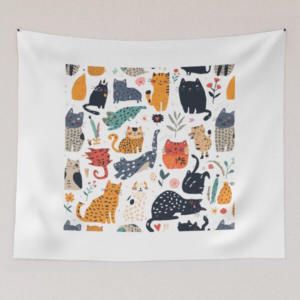 Item preview, Cats and Flowers: Colorful Pattern designed and sold by Unsololugar.