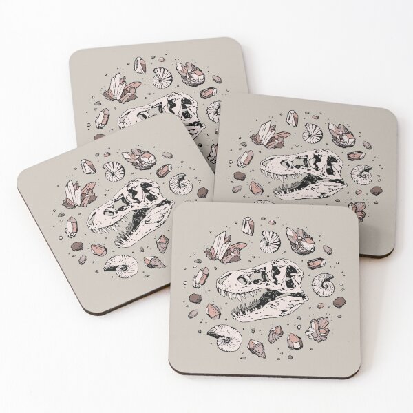 Geo-rex Vortex | Rose Quartz | Dinosaur Skull Fossil Art Coasters (Set of 4)