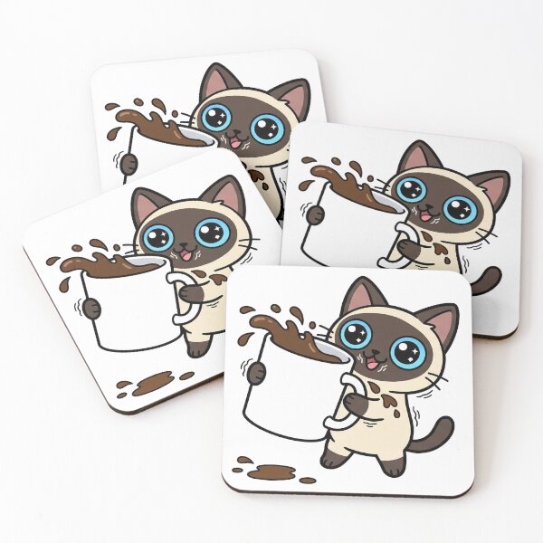 Item preview, Kawaii Siamese Cat Giant Coffee Funny Overcaffeinated Morning  designed and sold by Inna Myrien.