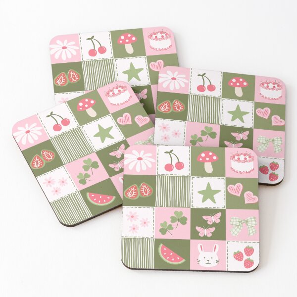 Item preview, Cottagecore Patchwork Seamless Pattern, Cute Strawberry Bunny Floral Tiles, Kids Nursery Fabric Print, Kawaii Spring Quilt Design, Pink Green Aesthetic designed and sold by FRH Design ⭐⭐⭐⭐⭐.