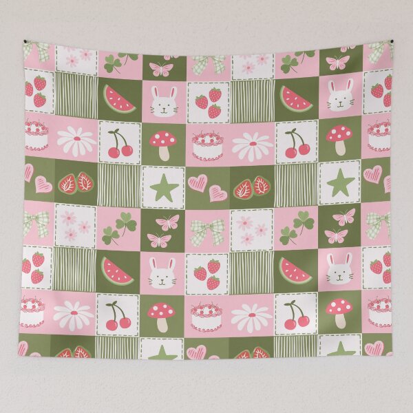 Item preview, Cottagecore Patchwork Seamless Pattern, Cute Strawberry Bunny Floral Tiles, Kids Nursery Fabric Print, Kawaii Spring Quilt Design, Pink Green Aesthetic designed and sold by FRH Design ⭐⭐⭐⭐⭐.