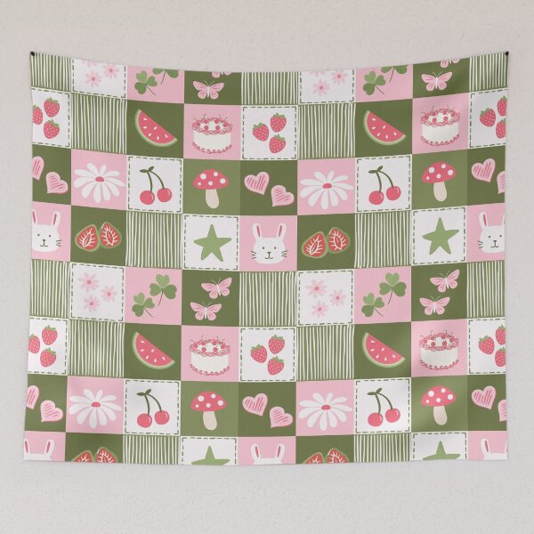 Item preview, Copy of Cottagecore Patchwork Quilt Seamless Pattern, Cute Strawberry Bunny Floral Tiles, Kids Nursery Fabric Print, Kawaii Spring Quilt Design, Pink Green Aesthetic designed and sold by FRH Design ⭐⭐⭐⭐⭐.