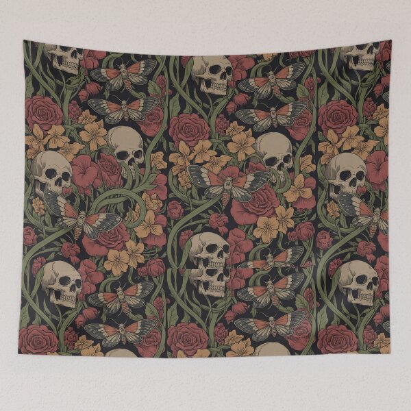 Item preview, Gothic Skull & Floral Moth Pattern – Dark Botanical Tattoo Aesthetic Design designed and sold by SideEye Co.